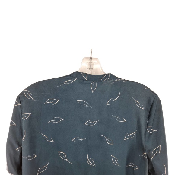 ZARA BASIC Leaf Print Teal Satin Henley Top Sz M - Picture 5 of 7